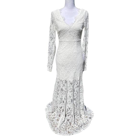 Lulus Way to Be Loved White Lace Long Sleeve Maxi Dress Women's Size Extra Small - Picture 5 of 14
